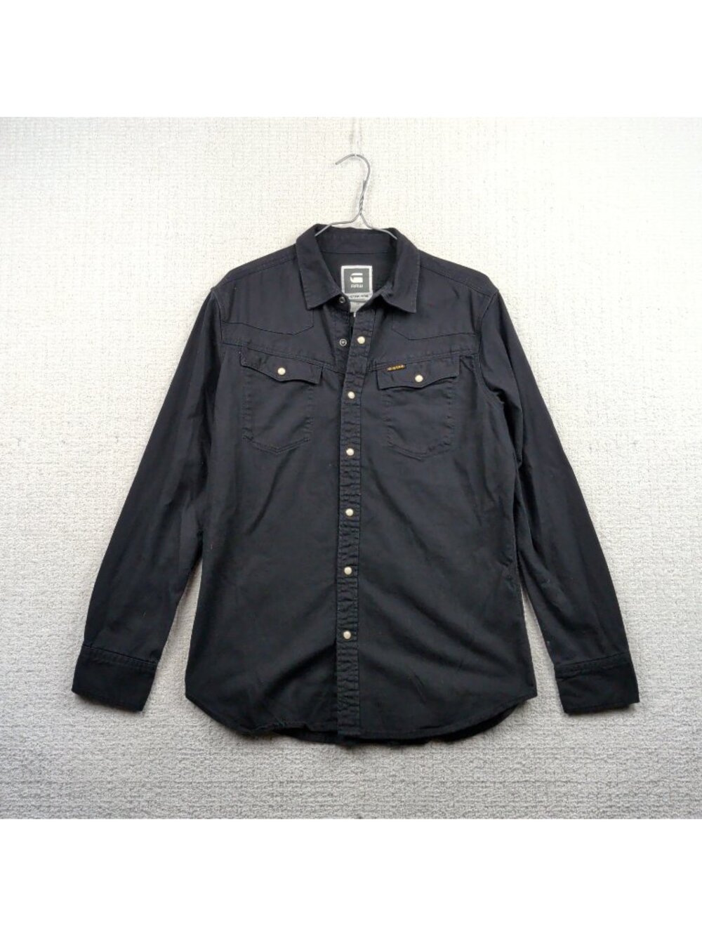G STAR RAW Tailor Western Slim Fit Pearl Snap Black Shirt Men Size L Cowboy